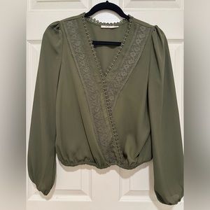 Francesca’s Mi ami olive green embroidered blouse